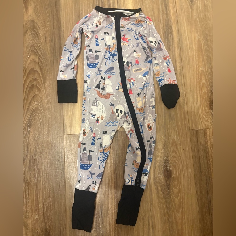 Little Sleepies Pirate’s Map Kids Footie Pajama - Black and White